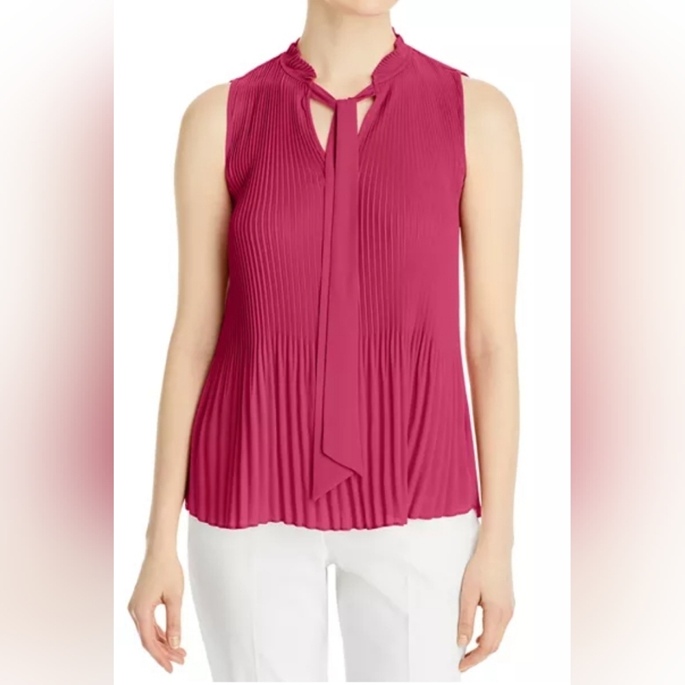 T-Tahari Pink Tie-Neck Sleeveless Blouse, Size S